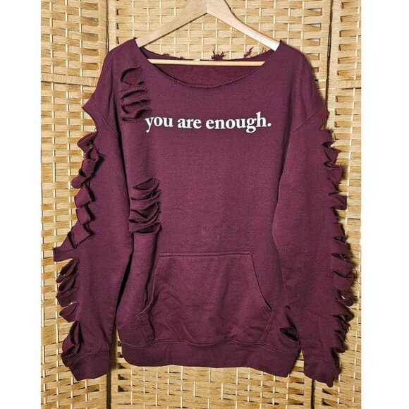Distressed Maroon Cut Out Sweatshirt L/XL - Picture 3 of 5
